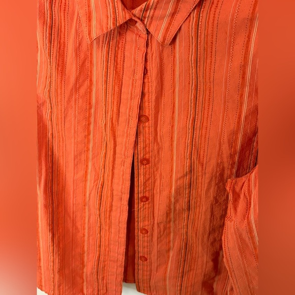 Breckenridge Orange Casual Button Down Shacket with Pintuck Pleats - Picture 5 of 9